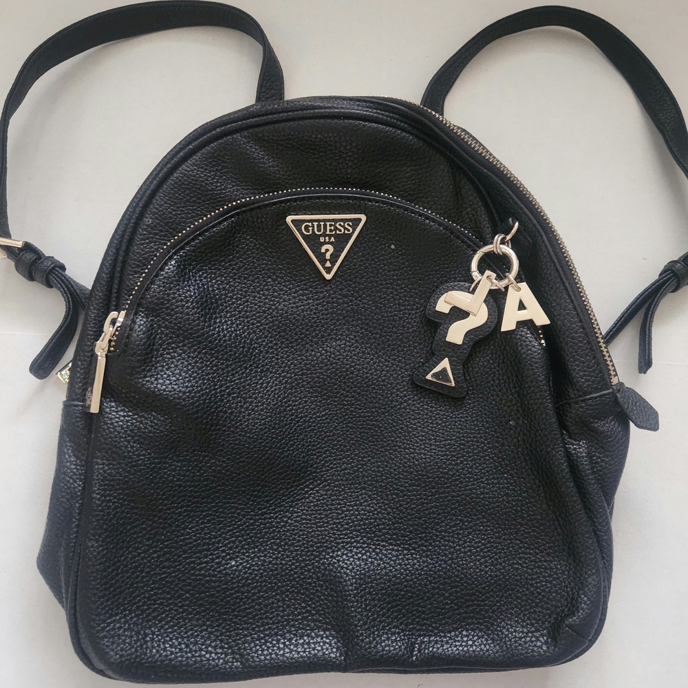 Guess Black Mini Backpack with Silver Accents